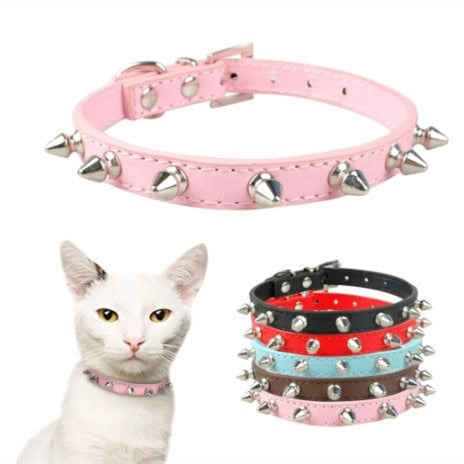 1pc Cool Cat Dog Leather Spiked Collar - The Savvy Pets